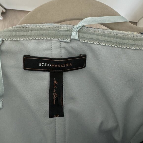 BCBG Blue and Metallic Jacquard Mini Dress With Bow Detail - Picture 4 of 10